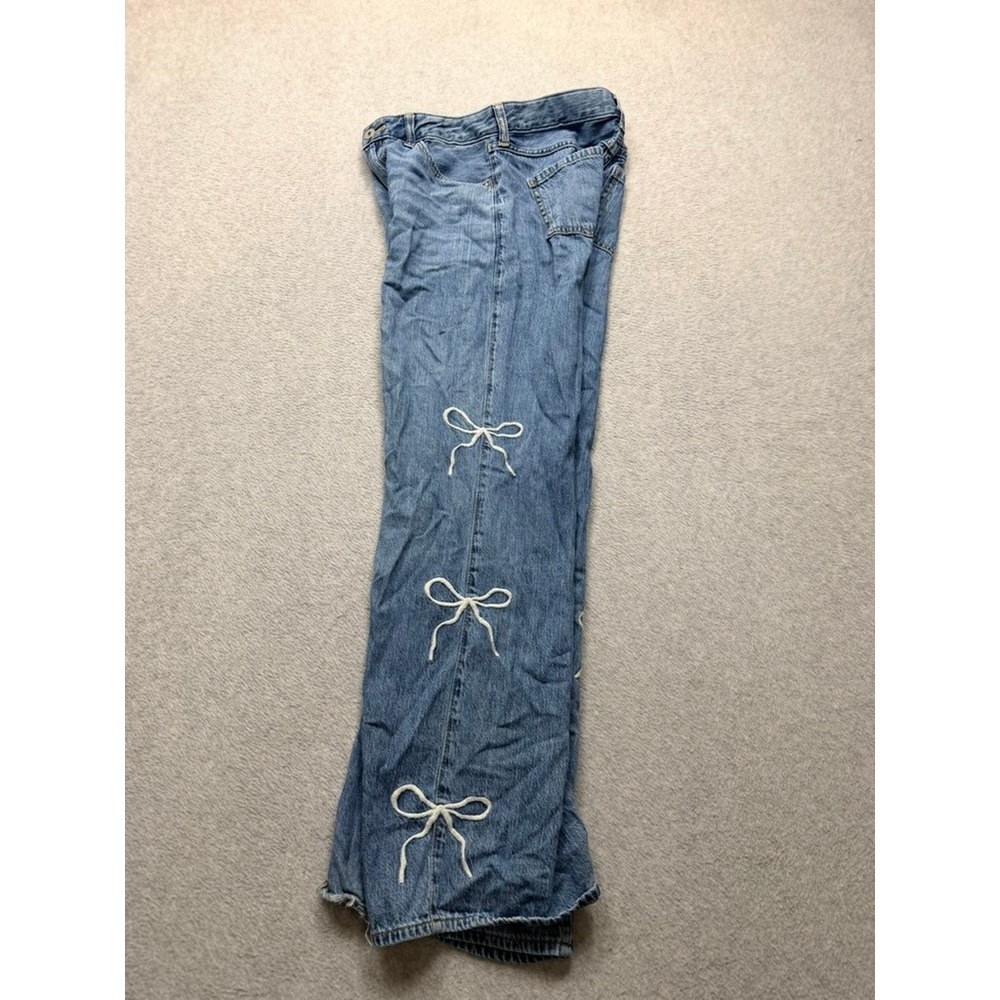 Abercrombie Kids High Rise Ultra Wide Leg Jeans Bow Detail Blue Size 15/16